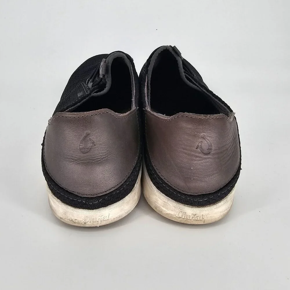 Olukai‎ Mens Alapa Li Shoes 10.5 Black Woven Leather Accents Casual 10395-406C